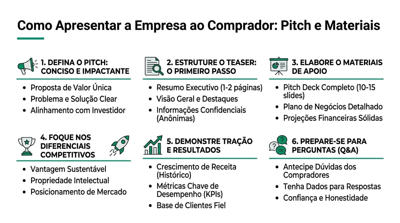 Infográfico sobre como apresentar a empresa ao comprador.