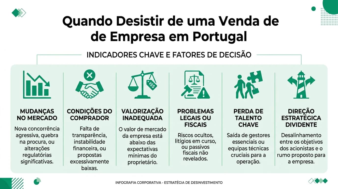 Infográfico sobre quando desistir de uma venda: sinais, custos e decisão em Portugal.